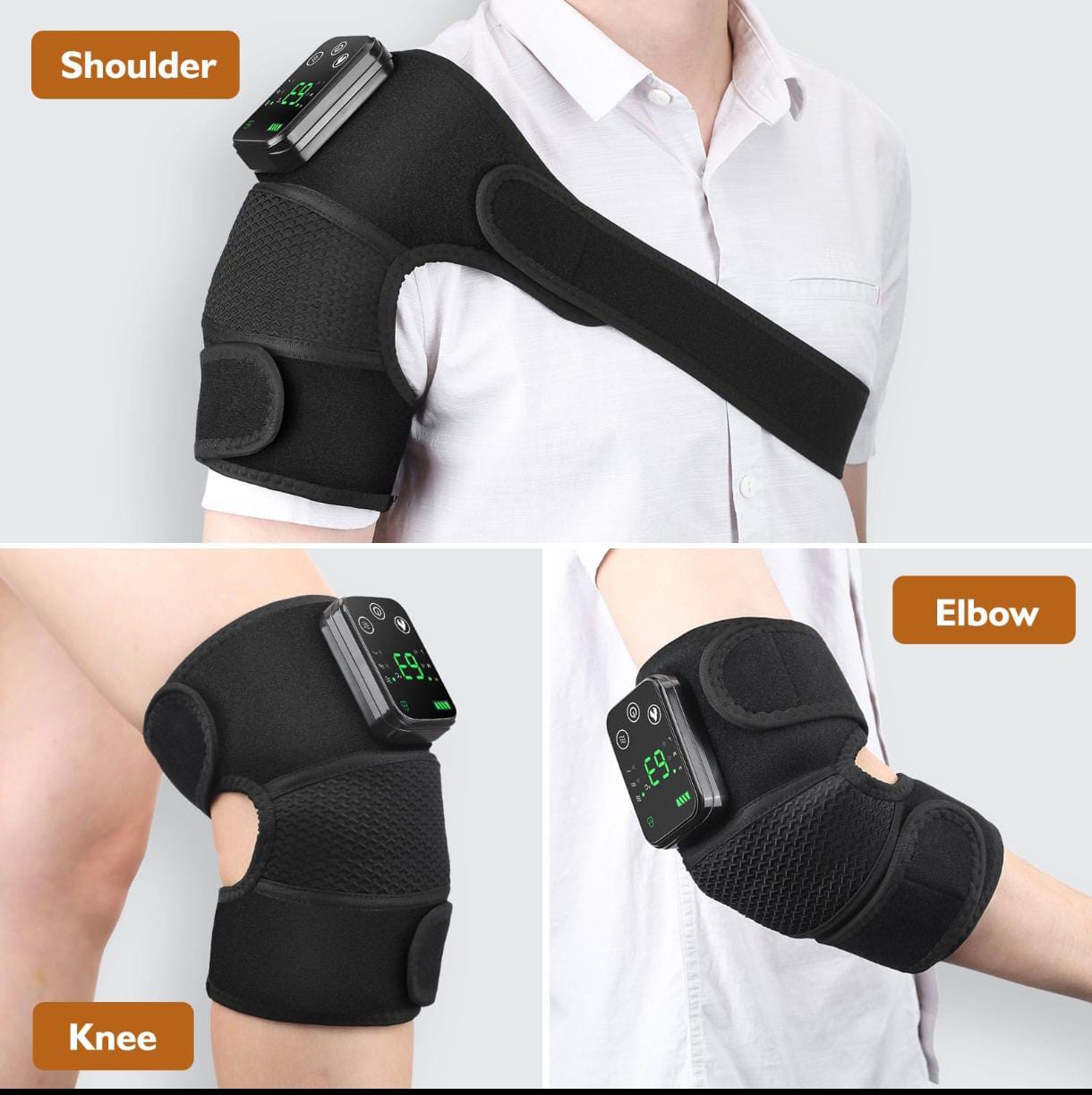 3 en 1 - Masajeador Inalámbrico para Rodilla, Hombro y Codo | Con Almohadilla Térmica