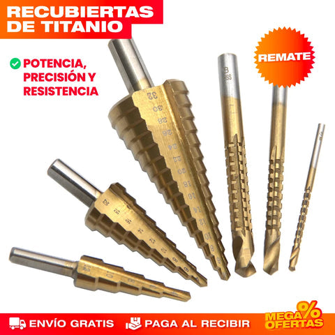 set de 6 brocas escalonadas de titanio