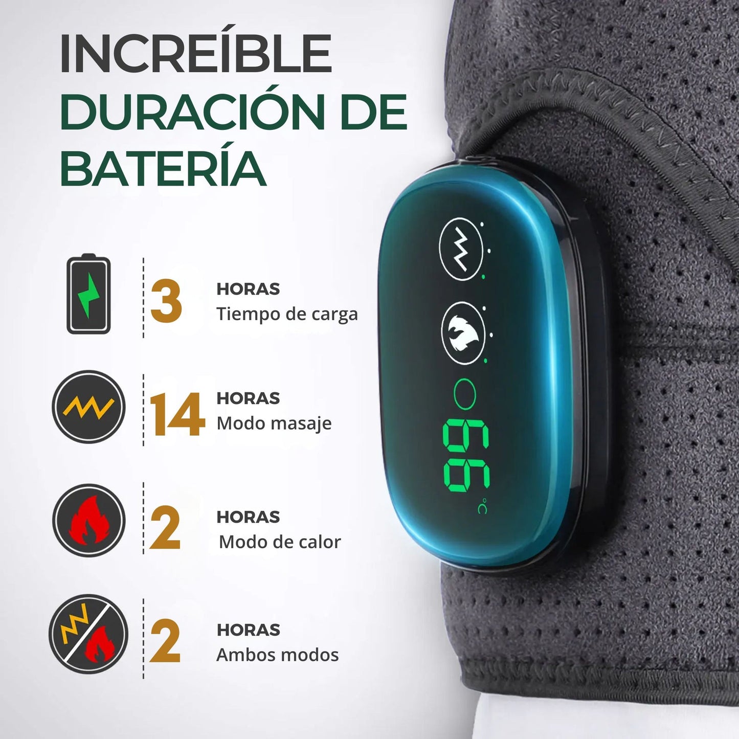 3 en 1 - Masajeador Inalámbrico para Rodilla, Hombro y Codo | Con Almohadilla Térmica